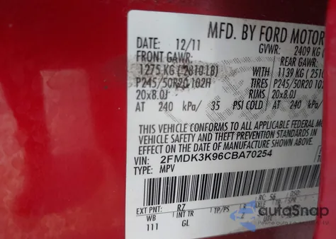 2012 Ford Edge Limited z USA, uszkodzony, nr VIN 2FMDK3K96CBA70254